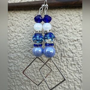 Chic Blue and Silver Geometric Earrings